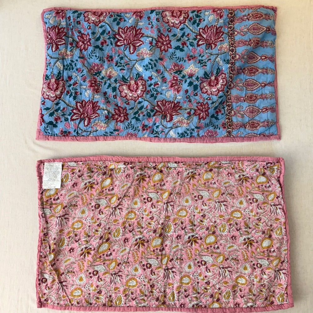 Pottery Barn Shannon Reversible King Pillow Shams Pink Blue Floral Set of 2